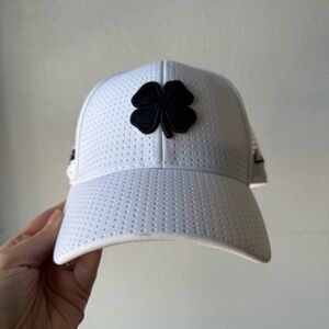 Black Clover Moisture Wicking White Golf Fitted Perforated Hat with Black Clover